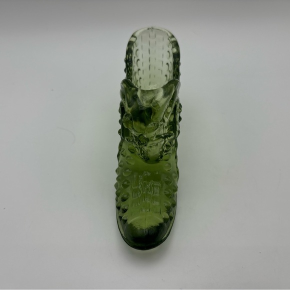 Vintage Fenton Olive Green Hobnail Cat Glass Shoe Slipper - EUC - 3 1/4” - Picture 4 of 8